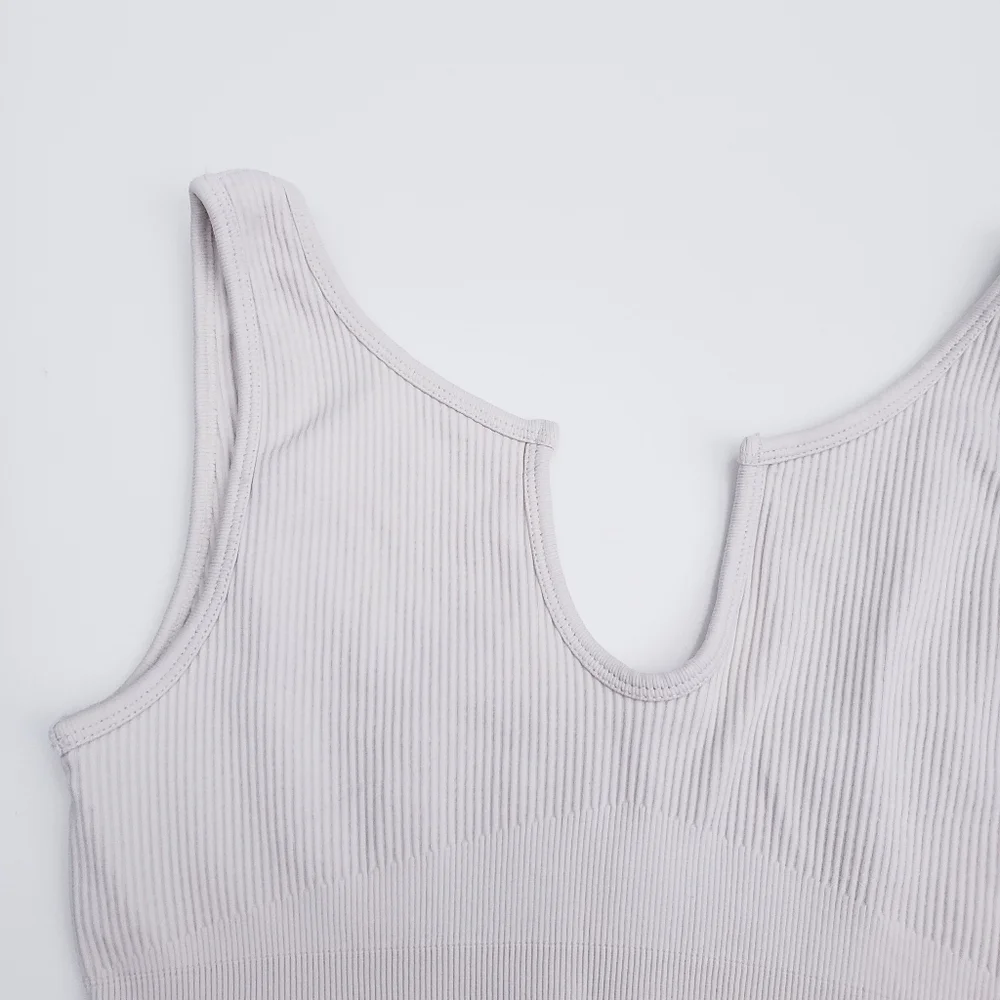 Ribbed Sleeveless Open Neckline Sports Bra